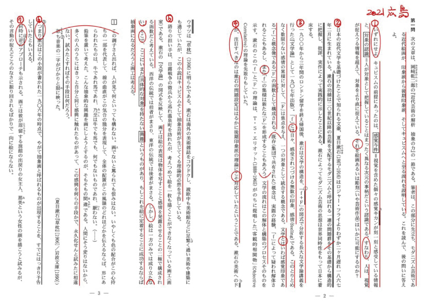 広島大学の2021年の国語の問題です。